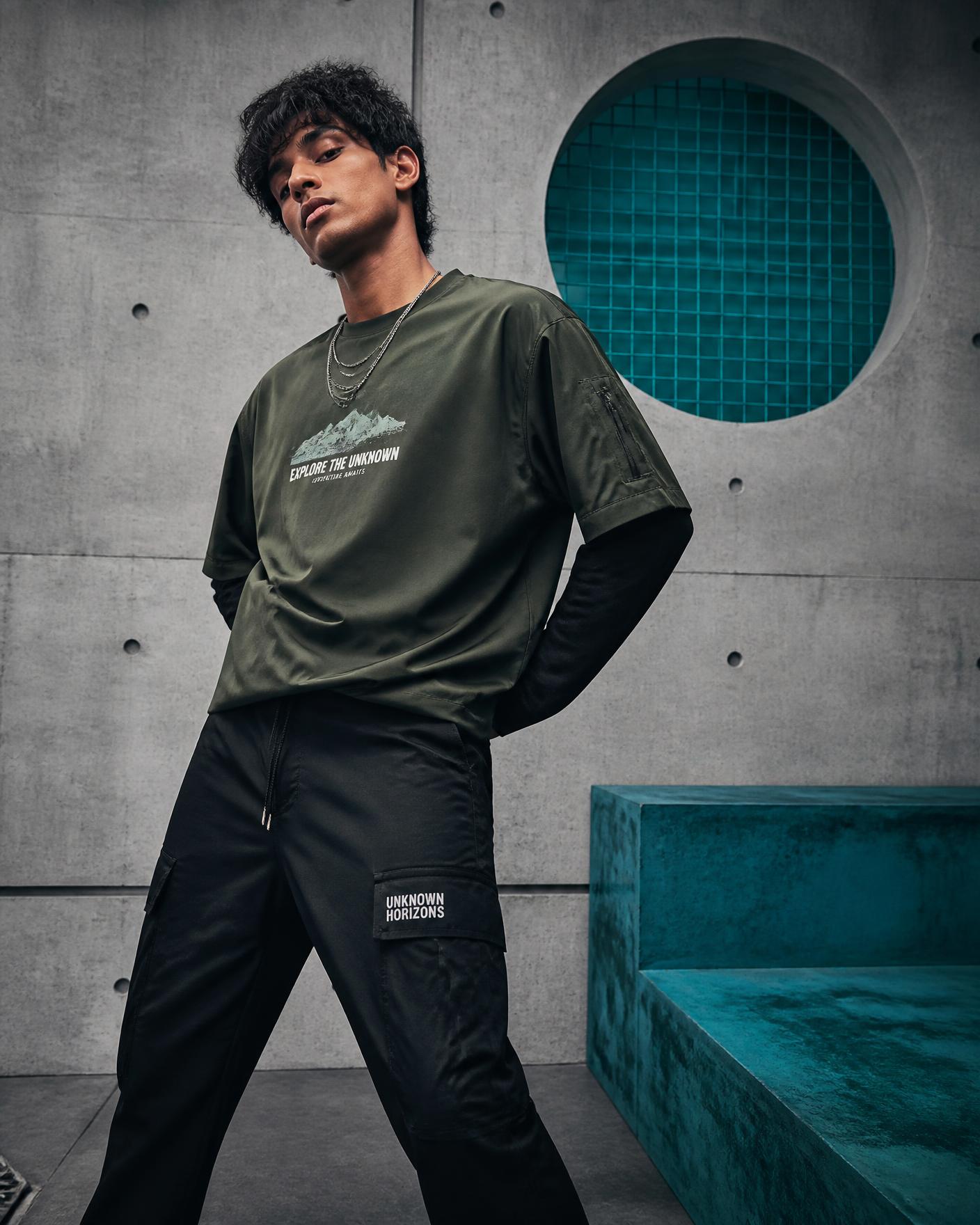 Fashion campaign frame shot on a concrete set